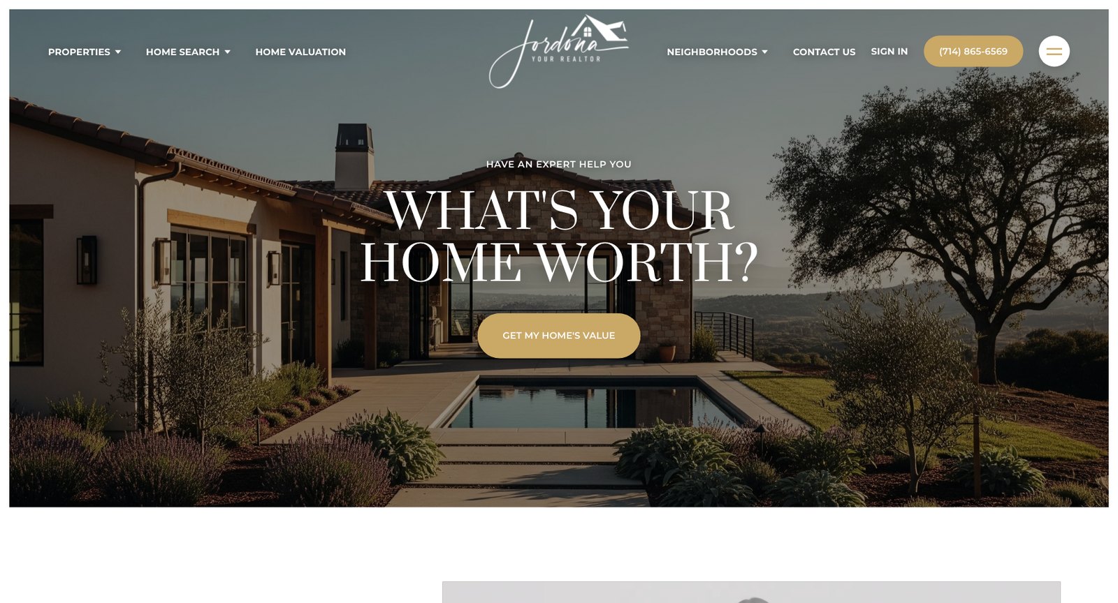 The home valuation page on thehertzgroup.com with the headline What's Your Home Worth and a button to get your home's value